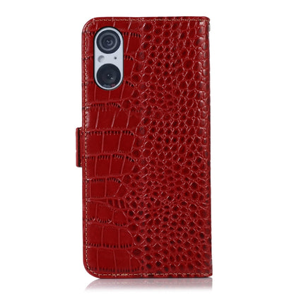 For Sony Xperia 5 V Crocodile Top Layer Cowhide Leather Phone Case(Red) by buy2fix