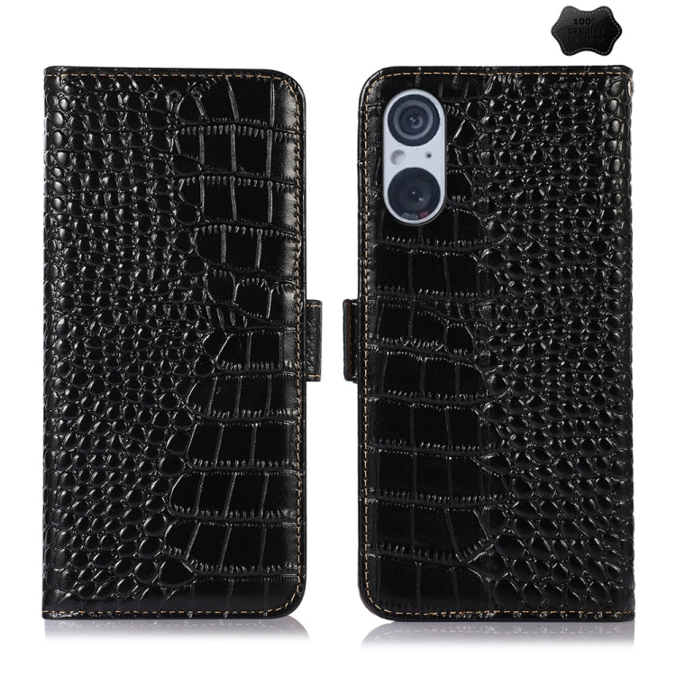 For Sony Xperia 5 V Crocodile Top Layer Cowhide Leather Phone Case(Black) by buy2fix
