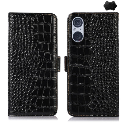 For Sony Xperia 5 V Crocodile Top Layer Cowhide Leather Phone Case(Black) by buy2fix