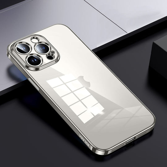 For iPhone 15 Pro SULADA Shine Through Series Plating TPU Transparent Phone Case(Titanium Grey)