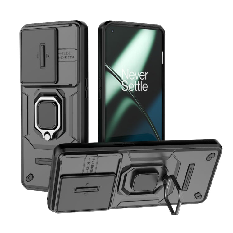 For OnePlus 11 5G Sliding Camshield TPU + PC Shockproof Phone Case with Holder(Black) - OnePlus Cases by buy2fix | Online Shopping UK | buy2fix