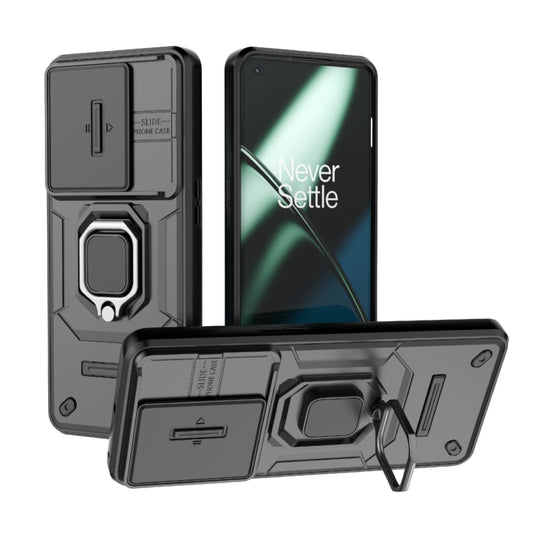 For OnePlus 11 5G Sliding Camshield TPU + PC Shockproof Phone Case with Holder(Black) - OnePlus Cases by buy2fix | Online Shopping UK | buy2fix