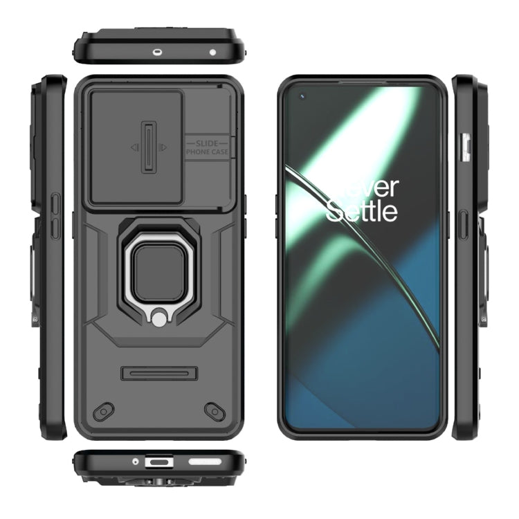 For OnePlus 11 5G Sliding Camshield TPU + PC Shockproof Phone Case with Holder(Black) - OnePlus Cases by buy2fix | Online Shopping UK | buy2fix