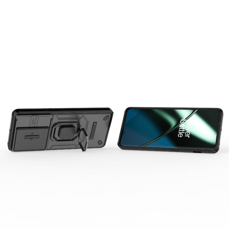 For OnePlus 11 5G Sliding Camshield TPU + PC Shockproof Phone Case with Holder(Black) - OnePlus Cases by buy2fix | Online Shopping UK | buy2fix