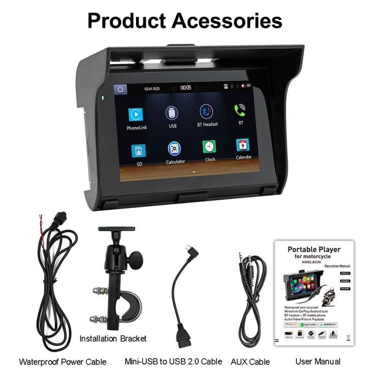 B5350 Motorcycles Portable MP5 Waterproof IP65 5 inch Wireless Carplay GPS Navigator - Electrical Instruments by buy2fix | Online Shopping UK | buy2fix
