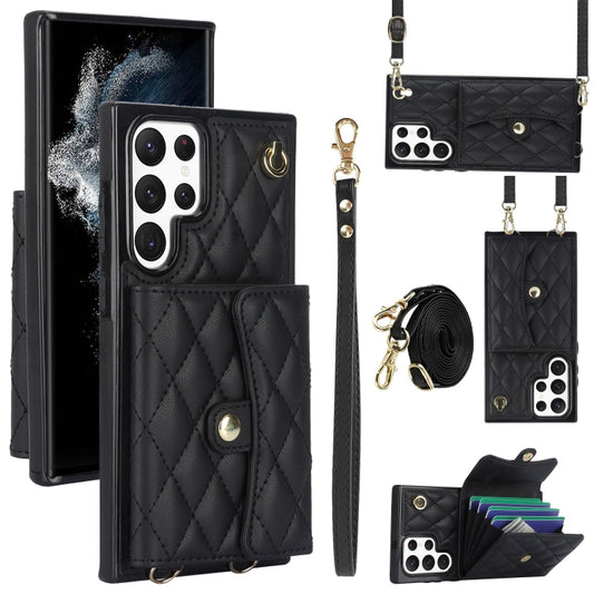 For Samsung Galaxy S22 Ultra 5G Crossbody Rhombic Horizontal Wallet Leather Phone Case(Black) - Galaxy S22 Ultra 5G Cases by buy2fix | Online Shopping UK | buy2fix