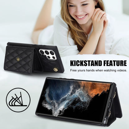 For Samsung Galaxy S22 Ultra 5G Crossbody Rhombic Horizontal Wallet Leather Phone Case(Black) - Galaxy S22 Ultra 5G Cases by buy2fix | Online Shopping UK | buy2fix