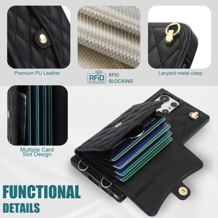 For Samsung Galaxy S22 Ultra 5G Crossbody Rhombic Horizontal Wallet Leather Phone Case(Black) - Galaxy S22 Ultra 5G Cases by buy2fix | Online Shopping UK | buy2fix