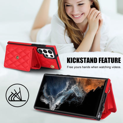 For Samsung Galaxy S22 Ultra 5G Crossbody Rhombic Horizontal Wallet Leather Phone Case(Red) - Galaxy S22 Ultra 5G Cases by buy2fix | Online Shopping UK | buy2fix