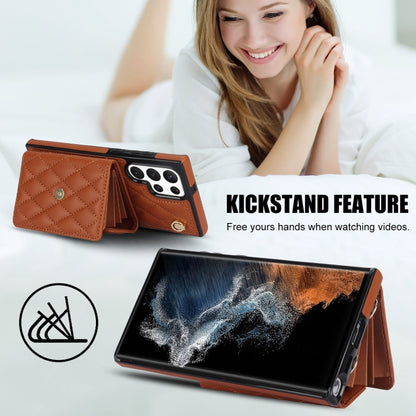 For Samsung Galaxy S22 Ultra 5G Crossbody Rhombic Horizontal Wallet Leather Phone Case(Brown) - Galaxy S22 Ultra 5G Cases by buy2fix | Online Shopping UK | buy2fix