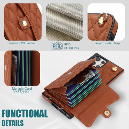 For Samsung Galaxy S22 Ultra 5G Crossbody Rhombic Horizontal Wallet Leather Phone Case(Brown) - Galaxy S22 Ultra 5G Cases by buy2fix | Online Shopping UK | buy2fix