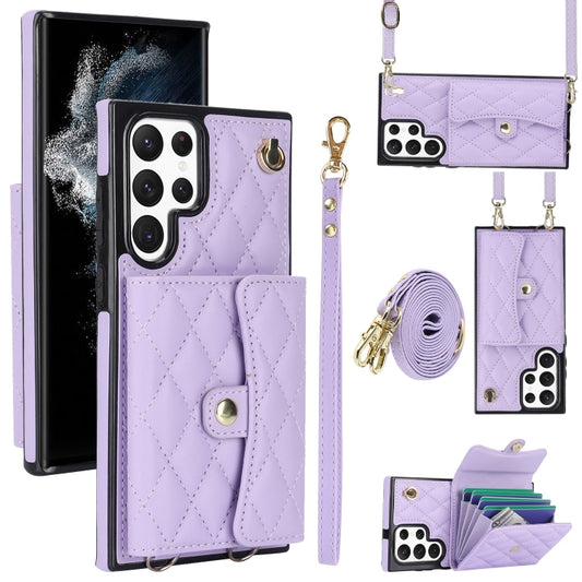 For Samsung Galaxy S22 Ultra 5G Crossbody Rhombic Horizontal Wallet Leather Phone Case(Purple) - Galaxy S22 Ultra 5G Cases by buy2fix | Online Shopping UK | buy2fix