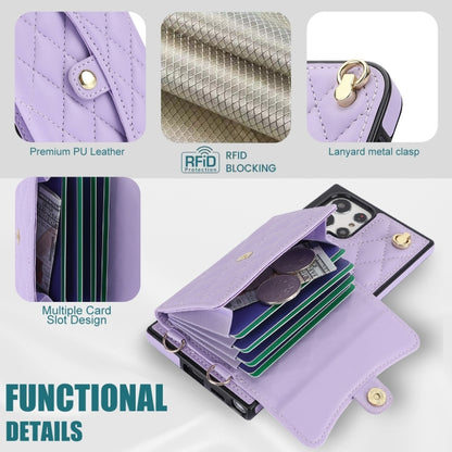 For Samsung Galaxy S22 Ultra 5G Crossbody Rhombic Horizontal Wallet Leather Phone Case(Purple) - Galaxy S22 Ultra 5G Cases by buy2fix | Online Shopping UK | buy2fix