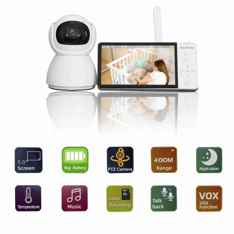 ABM700 5 inch Wireless Video Night Vision Baby Monitor Security Camera(EU Plug) by buy2fix
