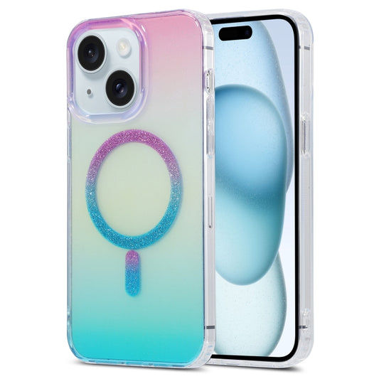 For iPhone 15 Magic Diamond Blu-ray MagSafe Phone Case(Purple Blue Gradient) - iPhone 15 Cases by buy2fix | Online Shopping UK | buy2fix