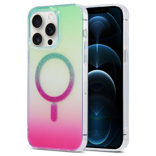 For iPhone 12 Pro Magic Diamond Blu-ray MagSafe Phone Case(Green Rose Gradient) - iPhone 12 / 12 Pro Cases by buy2fix | Online Shopping UK | buy2fix
