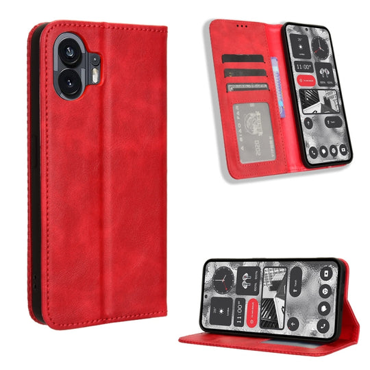 For Nothing Phone 2 Magnetic Buckle Retro Texture Leather Phone Case(Red)