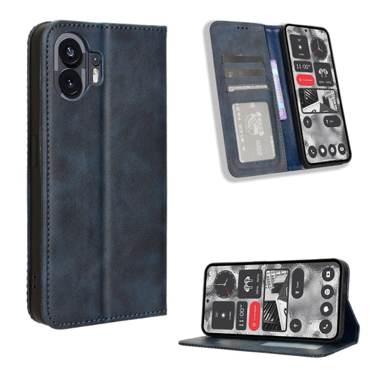 For Nothing Phone 2 Magnetic Buckle Retro Texture Leather Phone Case(Blue) - Nothing Cases by buy2fix | Online Shopping UK | buy2fix