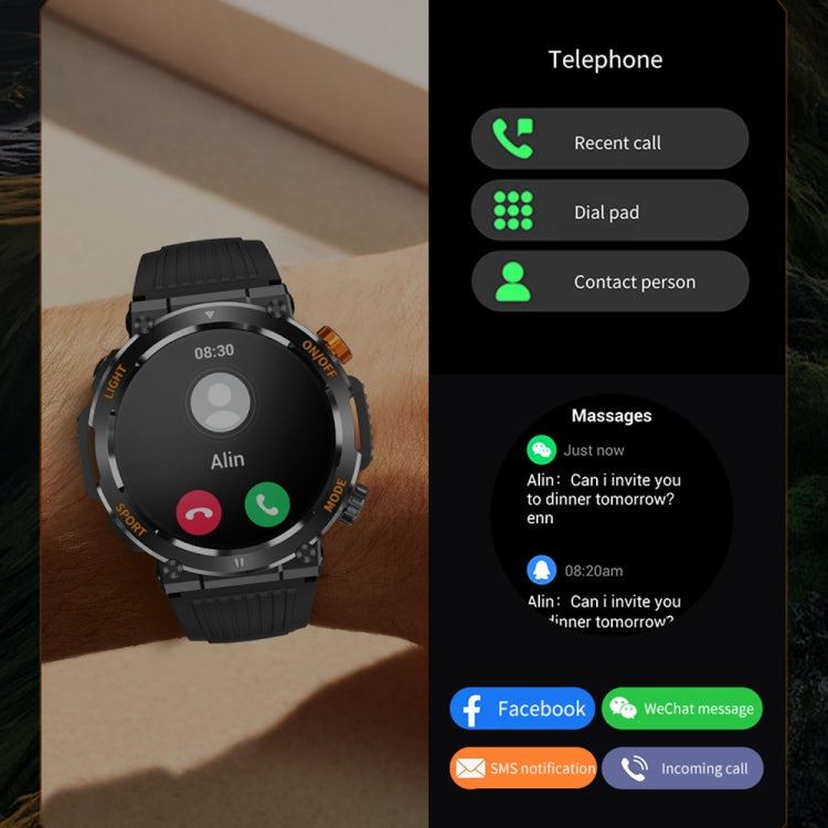 HT17 1.46 inch Round Screen Bluetooth Smart Watch, Support Health Monitoring & 100+ Sports Modes(Black) by buy2fix