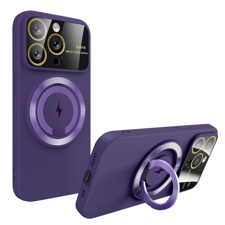 For iPhone 15 Pro Max Large Window MagSafe Magnetic Holder Phone Case(Dark Purple) by buy2fix