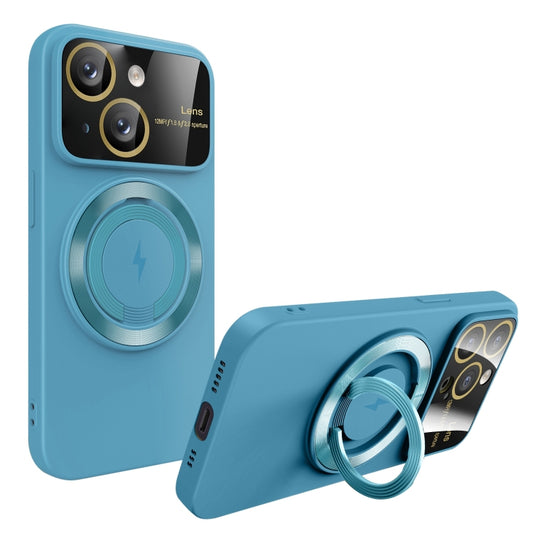 For iPhone 15 Large Window MagSafe Magnetic Holder Phone Case(Sky Blue) - iPhone 15 Cases by buy2fix | Online Shopping UK | buy2fix