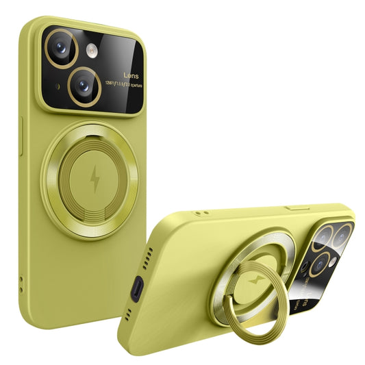 For iPhone 14 Large Window MagSafe Magnetic Holder Phone Case(Avocado Green) by buy2fix