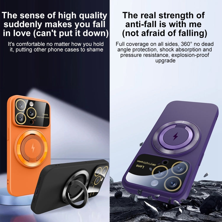 For iPhone 14 Large Window MagSafe Magnetic Holder Phone Case(Orange) by buy2fix