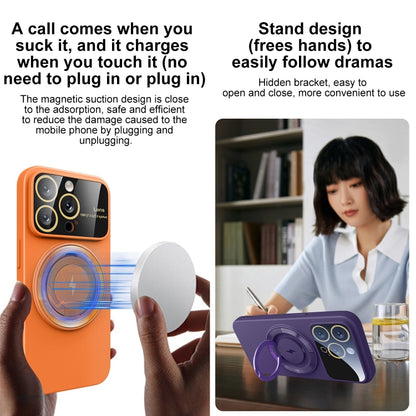 For iPhone 15 Pro Max Large Window MagSafe Magnetic Holder Phone Case(Dark Purple) by buy2fix