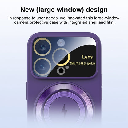 For iPhone 15 Pro Max Large Window MagSafe Magnetic Holder Phone Case(Dark Purple) by buy2fix