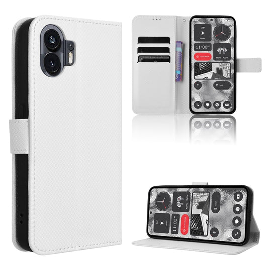 For Nothing Phone 2 Diamond Texture Leather Phone Case(White) - Nothing Cases by buy2fix | Online Shopping UK | buy2fix