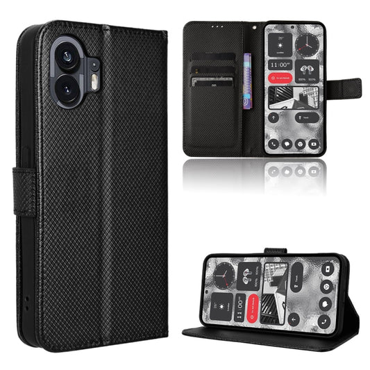 For Nothing Phone 2 Diamond Texture Leather Phone Case(Black) - Nothing Cases by buy2fix | Online Shopping UK | buy2fix