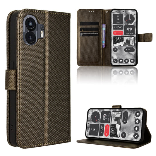 For Nothing Phone 2 Diamond Texture Leather Phone Case(Brown) - Nothing Cases by buy2fix | Online Shopping UK | buy2fix