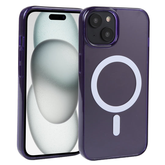 For iPhone 15 GEBEI MagSafe Magnetic Transparent Phone Case(Purple)