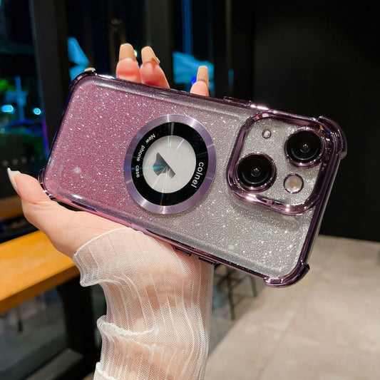 For iPhone 14 6D Electroplating Gradient Glitter Armor Magsafe Phone Case(Purple) - iPhone 14 Cases by buy2fix | Online Shopping UK | buy2fix