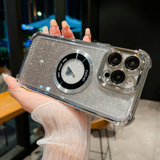 For iPhone 13 Pro 6D Electroplating Gradient Glitter Armor Magsafe Phone Case(Silver) - iPhone 13 Pro Cases by buy2fix | Online Shopping UK | buy2fix