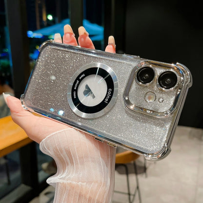 For iPhone 12 6D Electroplating Gradient Glitter Armor Magsafe Phone Case(Silver) - iPhone 12 / 12 Pro Cases by buy2fix | Online Shopping UK | buy2fix