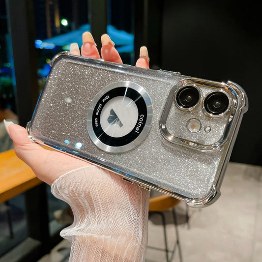 For iPhone 12 6D Electroplating Gradient Glitter Armor Magsafe Phone Case(Silver) - iPhone 12 / 12 Pro Cases by buy2fix | Online Shopping UK | buy2fix