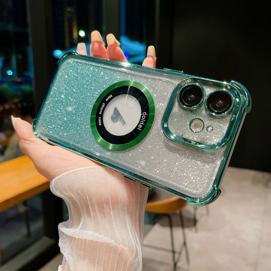 For iPhone 11 6D Electroplating Gradient Glitter Armor Magsafe Phone Case(Green) - iPhone 11 Cases by buy2fix | Online Shopping UK | buy2fix