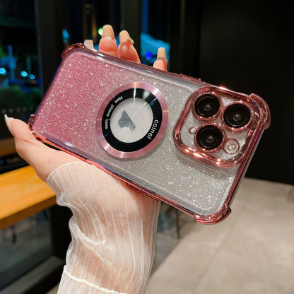 For iPhone 11 Pro 6D Electroplating Gradient Glitter Armor Magsafe Phone Case(Pink) - iPhone 11 Pro Cases by buy2fix | Online Shopping UK | buy2fix