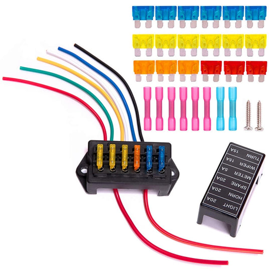 6 Ways 2 In 6 Out Fuse Box Fuse Panel Holder with Fuse