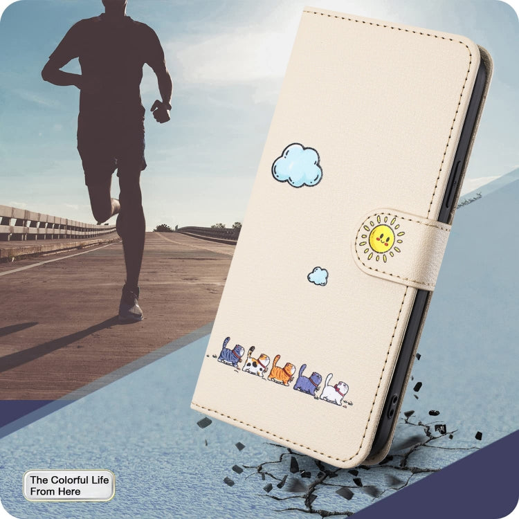 For iPhone 15 Pro Max Cartoon Cats Leather Phone Case(Beige White) by buy2fix