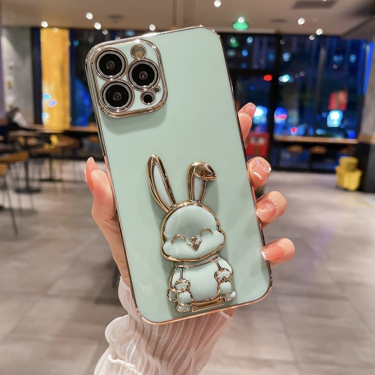 For iPhone 15 Pro Max Plating Rabbit Holder Phone Case(Green) by buy2fix
