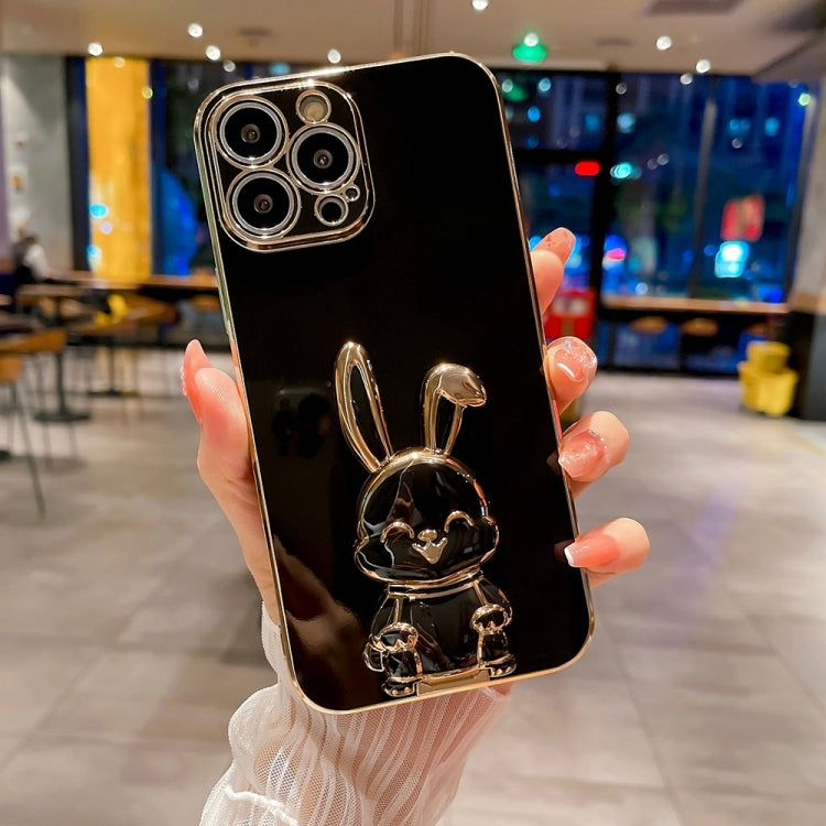 For iPhone 15 Pro Max Plating Rabbit Holder Phone Case(Black) by buy2fix