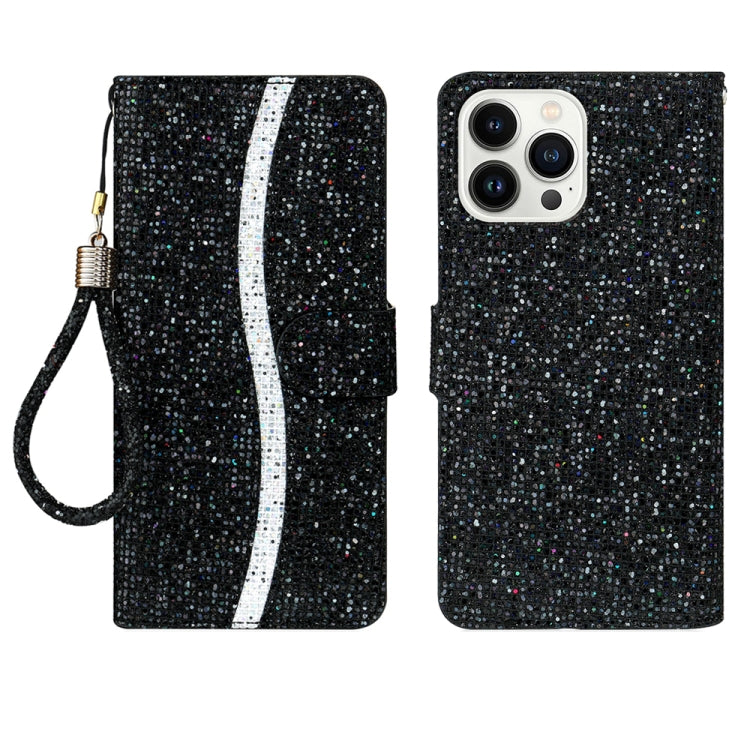 For iPhone 15 Pro Max Glitter Powder Filp Leather Phone Case(Black) by buy2fix