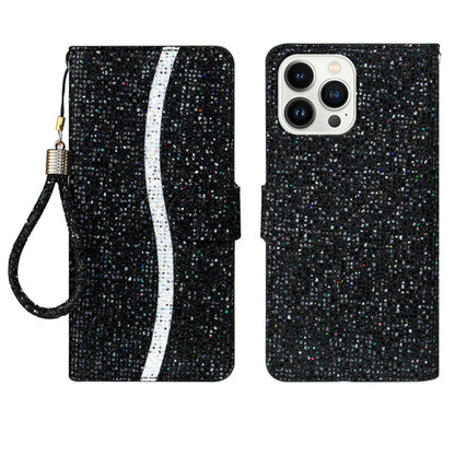 For iPhone 15 Pro Max Glitter Powder Filp Leather Phone Case(Black) by buy2fix