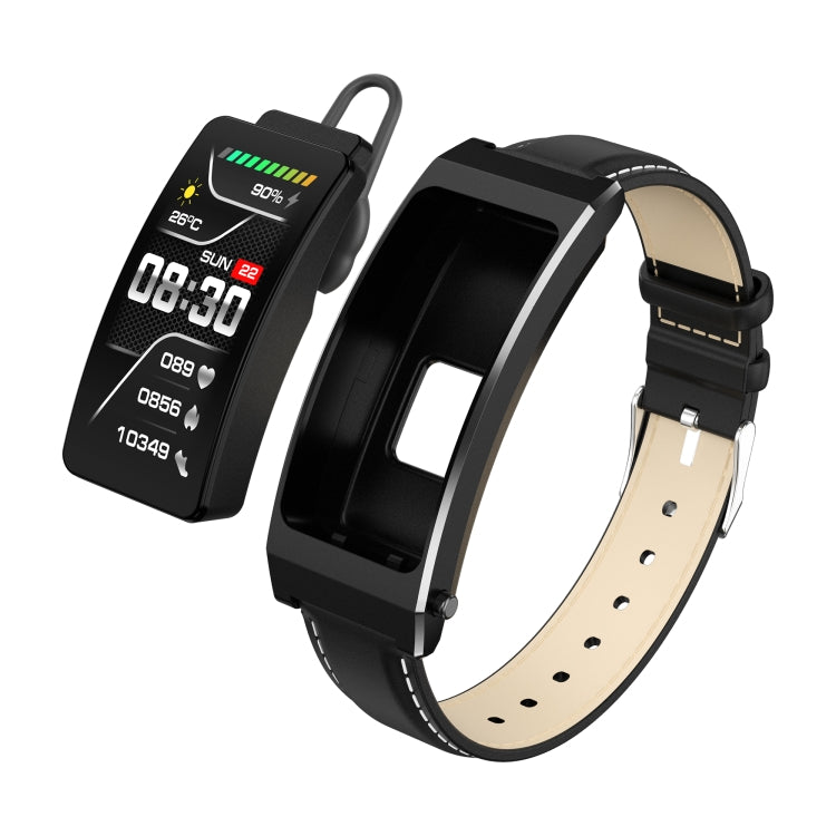 K7 1.14 inch TFT Screen Smart Call Bracelet, BT Call / Heart Rate / Blood Pressure / Blood Oxygen, Strap:Leather Strap(Black) by buy2fix