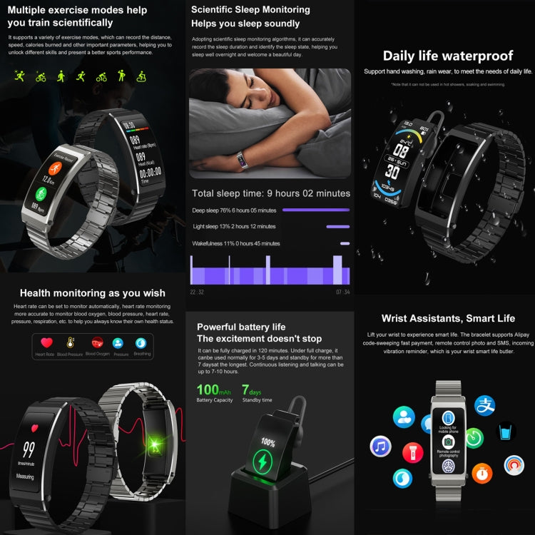 K7 1.14 inch TFT Screen Smart Call Bracelet, BT Call / Heart Rate / Blood Pressure / Blood Oxygen, Strap:Silicone Strap(Tarnish) by buy2fix