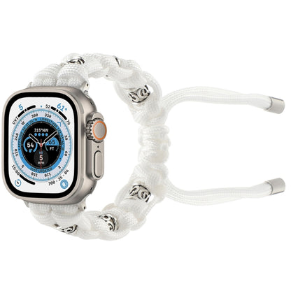 For Apple Watch Ultra 49mm Silk Silver Beads Braided Watch Band(White) - Watch Bands by buy2fix | Online Shopping UK | buy2fix