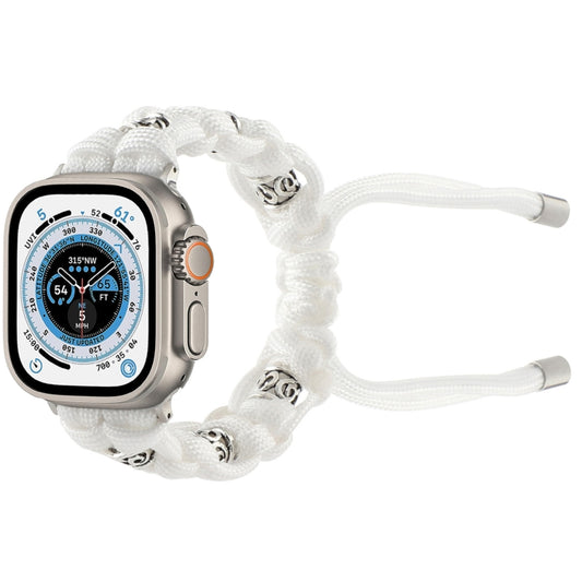 For Apple Watch Ultra 49mm Silk Silver Beads Braided Watch Band(White) - Watch Bands by buy2fix | Online Shopping UK | buy2fix