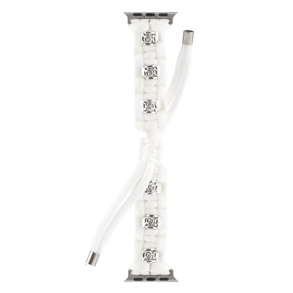 For Apple Watch Ultra 49mm Silk Silver Beads Braided Watch Band(White) - Watch Bands by buy2fix | Online Shopping UK | buy2fix